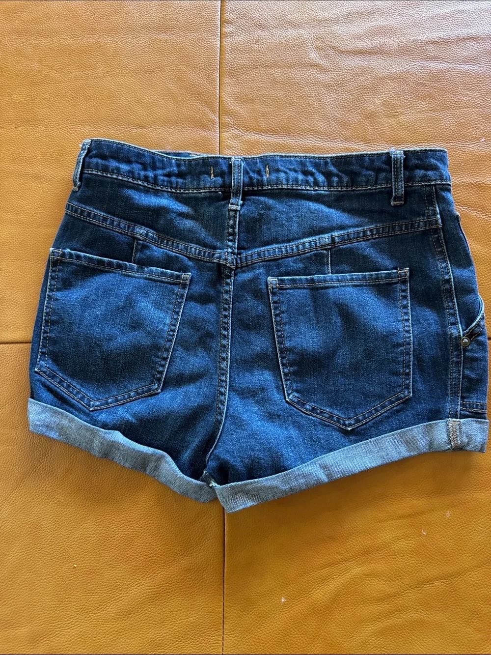 Free People Dark Blue Roll-Cuff Denim Shorts